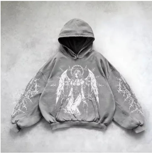ℭ𝔥𝔯𝔬𝔪𝔢 𝔠𝔯𝔬𝔰𝔰 Urban Vibe Hooded Y2K Streetwear Sweatshirt