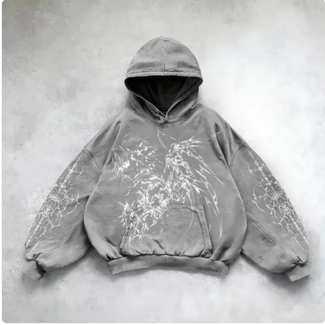 ℭ𝔥𝔯𝔬𝔪𝔢 𝔠𝔯𝔬𝔰𝔰 Urban Vibe Hooded Y2K Streetwear Sweatshirt