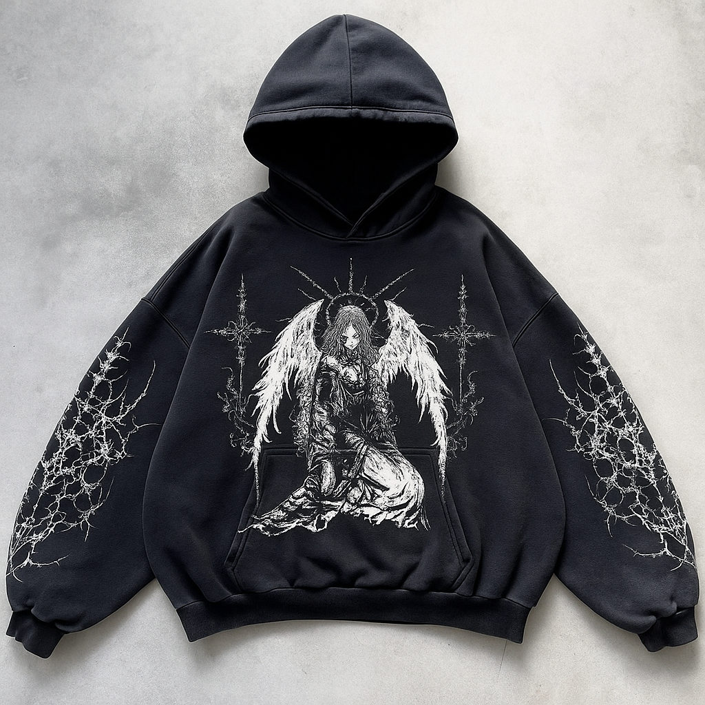 ℭ𝔥𝔯𝔬𝔪𝔢 𝔠𝔯𝔬𝔰𝔰 Urban Vibe Hooded Y2K Streetwear Sweatshirt