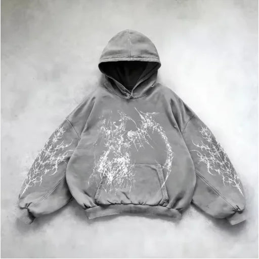 ℭ𝔥𝔯𝔬𝔪𝔢 𝔠𝔯𝔬𝔰𝔰 Urban Vibe Hooded Y2K Streetwear Sweatshirt