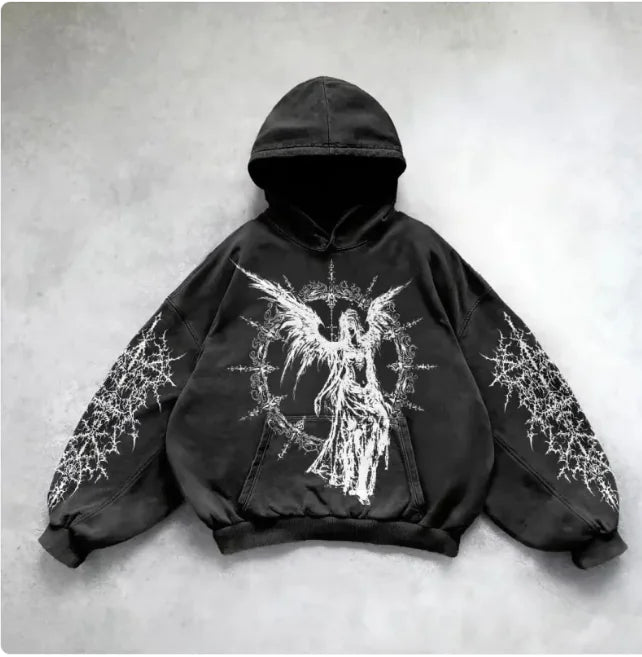ℭ𝔥𝔯𝔬𝔪𝔢 𝔠𝔯𝔬𝔰𝔰 Urban Vibe Hooded Y2K Streetwear Sweatshirt