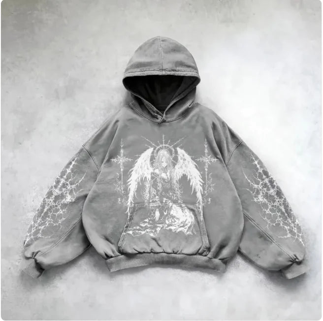 ℭ𝔥𝔯𝔬𝔪𝔢 𝔠𝔯𝔬𝔰𝔰 Urban Vibe Hooded Y2K Streetwear Sweatshirt