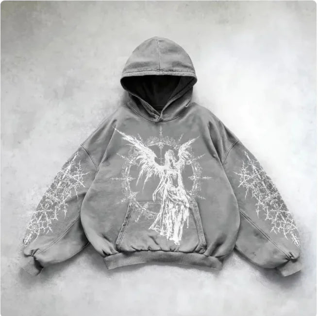 ℭ𝔥𝔯𝔬𝔪𝔢 𝔠𝔯𝔬𝔰𝔰 Urban Vibe Hooded Y2K Streetwear Sweatshirt