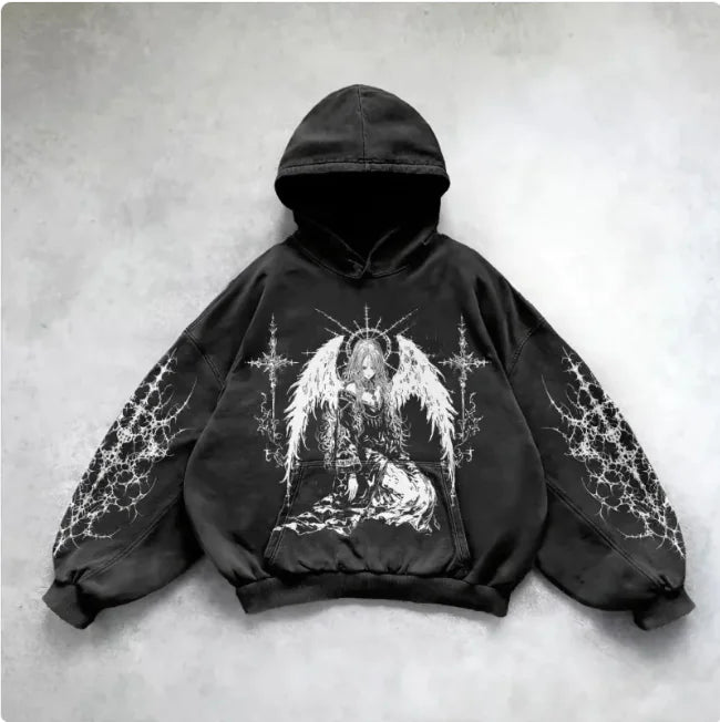 ℭ𝔥𝔯𝔬𝔪𝔢 𝔠𝔯𝔬𝔰𝔰 Urban Vibe Hooded Y2K Streetwear Sweatshirt