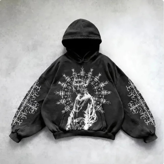 ℭ𝔥𝔯𝔬𝔪𝔢 𝔠𝔯𝔬𝔰𝔰 Urban Vibe Hooded Y2K Streetwear Sweatshirt