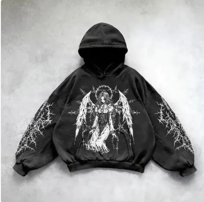 ℭ𝔥𝔯𝔬𝔪𝔢 𝔠𝔯𝔬𝔰𝔰 Urban Vibe Hooded Y2K Streetwear Sweatshirt