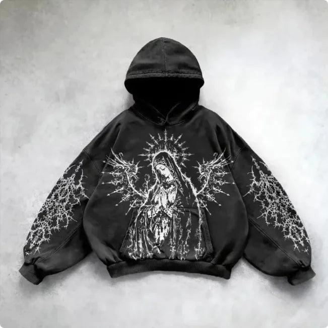 ℭ𝔥𝔯𝔬𝔪𝔢 𝔠𝔯𝔬𝔰𝔰 Urban Vibe Hooded Y2K Streetwear Sweatshirt