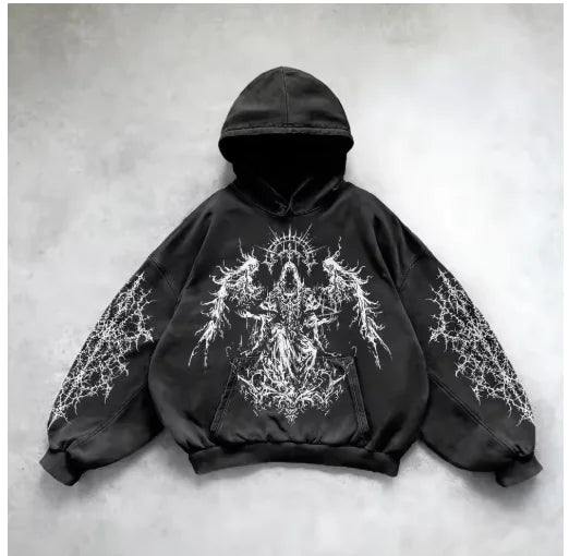 ℭ𝔥𝔯𝔬𝔪𝔢 𝔠𝔯𝔬𝔰𝔰 Urban Vibe Hooded Y2K Streetwear Sweatshirt