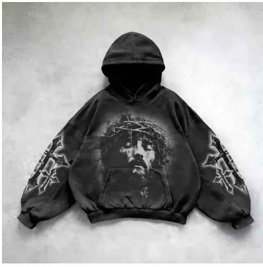 ℭ𝔥𝔯𝔬𝔪𝔢 𝔠𝔯𝔬𝔰𝔰 Urban Vibe Hooded Y2K Streetwear Sweatshirt