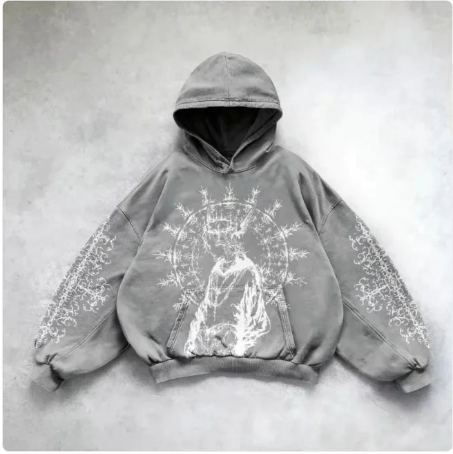 ℭ𝔥𝔯𝔬𝔪𝔢 𝔠𝔯𝔬𝔰𝔰 Urban Vibe Hooded Y2K Streetwear Sweatshirt