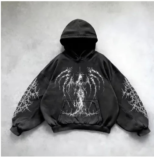 ℭ𝔥𝔯𝔬𝔪𝔢 𝔠𝔯𝔬𝔰𝔰 Urban Vibe Hooded Y2K Streetwear Sweatshirt