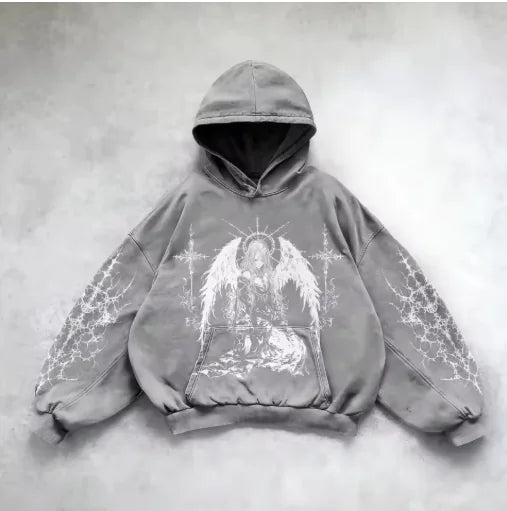 ℭ𝔥𝔯𝔬𝔪𝔢 𝔠𝔯𝔬𝔰𝔰 Urban Vibe Hooded Y2K Streetwear Sweatshirt
