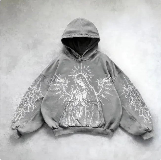 ℭ𝔥𝔯𝔬𝔪𝔢 𝔠𝔯𝔬𝔰𝔰 Urban Vibe Hooded Y2K Streetwear Sweatshirt