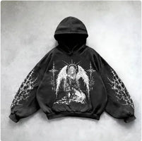 ℭ𝔥𝔯𝔬𝔪𝔢 𝔠𝔯𝔬𝔰𝔰 Urban Vibe Hooded Y2K Streetwear Sweatshirt