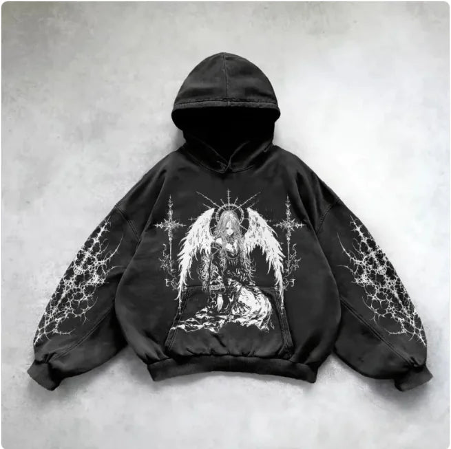 ℭ𝔥𝔯𝔬𝔪𝔢 𝔠𝔯𝔬𝔰𝔰 Urban Vibe Hooded Y2K Streetwear Sweatshirt