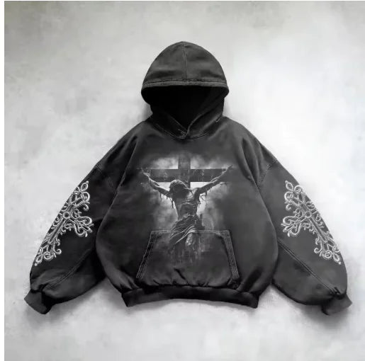 ℭ𝔥𝔯𝔬𝔪𝔢 𝔠𝔯𝔬𝔰𝔰 Urban Vibe Hooded Y2K Streetwear Sweatshirt