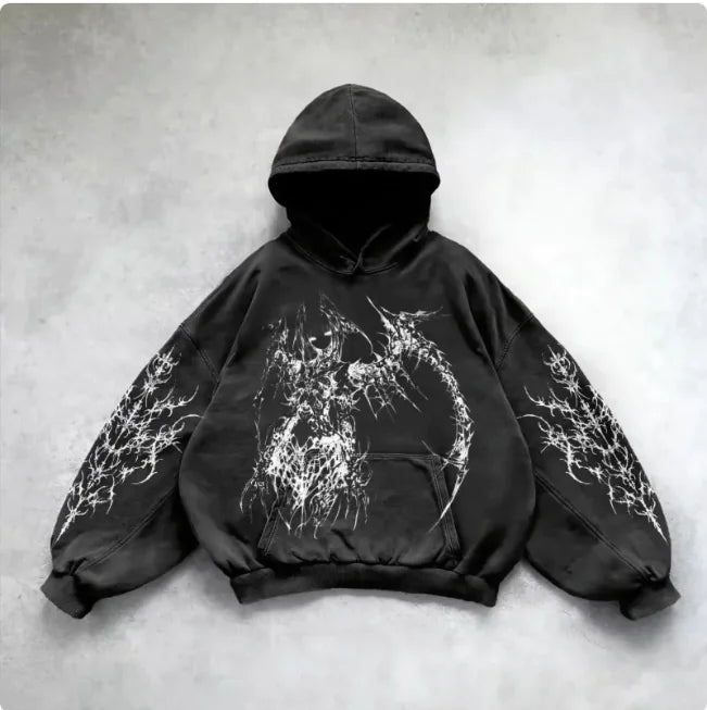 ℭ𝔥𝔯𝔬𝔪𝔢 𝔠𝔯𝔬𝔰𝔰 Urban Vibe Hooded Y2K Streetwear Sweatshirt