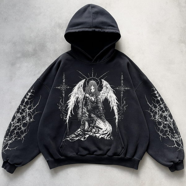 ℭ𝔥𝔯𝔬𝔪𝔢 𝔠𝔯𝔬𝔰𝔰 Urban Vibe Hooded Y2K Streetwear Sweatshirt