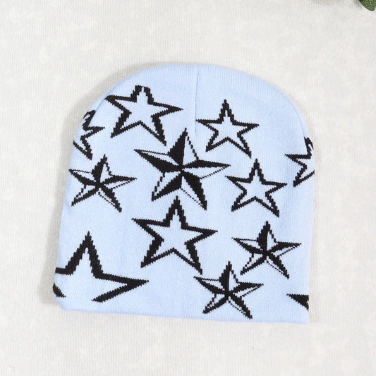 ℭ𝔥𝔯𝔬𝔪𝔢 𝔠𝔯𝔬𝔰𝔰 Trendy Knitted Beanie with Star Pattern for All (Y2K)