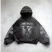 ℭ𝔥𝔯𝔬𝔪𝔢 𝔠𝔯𝔬𝔰𝔰 Urban Vibe Hooded Y2K Streetwear Sweatshirt