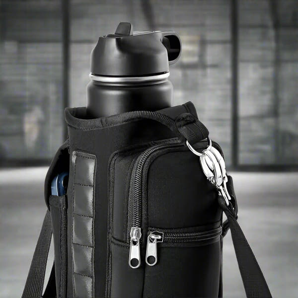 Magnetic Water Bottle Holder Gym Water Bottle Carrier Bag W/ Phone Pocket Handle Shoulder Strap 6 Built-In Magnets Water Bottle
