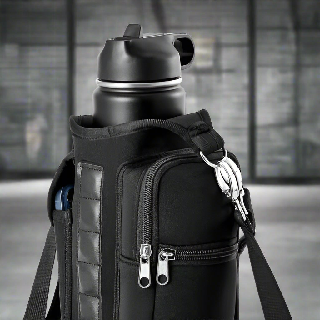 Magnetic Water Bottle Holder Gym Water Bottle Carrier Bag W/ Phone Pocket Handle Shoulder Strap 6 Built-In Magnets Water Bottle