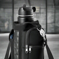 Magnetic Water Bottle Holder Gym Water Bottle Carrier Bag W/ Phone Pocket Handle Shoulder Strap 6 Built-In Magnets Water Bottle
