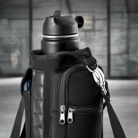Magnetic Water Bottle Holder Gym Water Bottle Carrier Bag W/ Phone Pocket Handle Shoulder Strap 6 Built-In Magnets Water Bottle