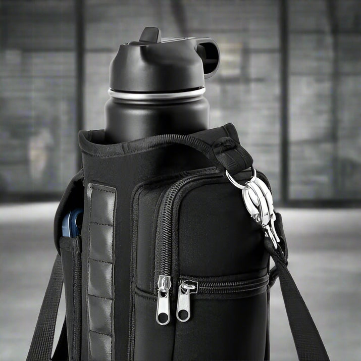 Magnetic Water Bottle Holder Gym Water Bottle Carrier Bag W/ Phone Pocket Handle Shoulder Strap 6 Built-In Magnets Water Bottle
